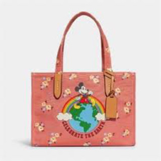 Disney X Coach Tote 30 In 100 Percent Recycled Canvas With Floral Print And Mickey Mouse   CH419