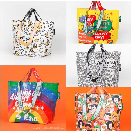 ส่งจากไทย พร้อมส่งลายน่ารักshopping bagใบใหญ่ รับน้ำหนักได้เยอะค่ะ กันน้ำได้