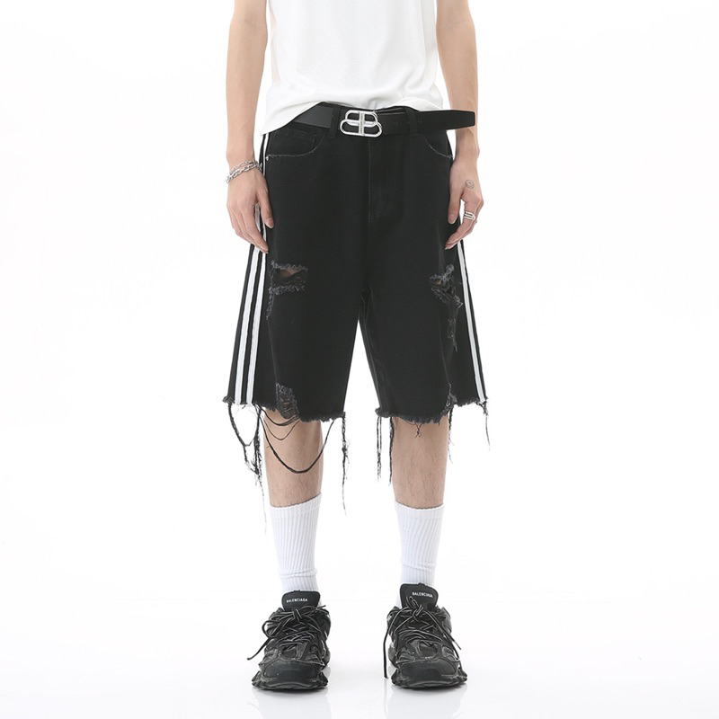 [ส่งด่วน ] Somethingstreet : Black jorts กางเกงขาสั้น ยีนส์ขาด
