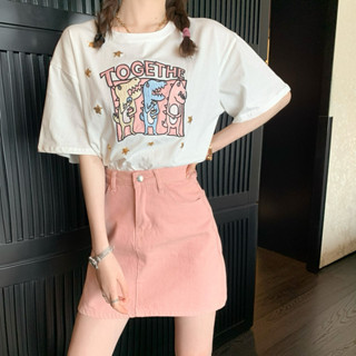 🌸พร้อมส่ง💨กระโปรงยีนส์สั้นสีชมพู กระโปรงทรงเอ กระโปรงยีนส์เอวสูง สวมใส่สบาย ทรงสวย มีสีให้เลือก3สี มีครบไซส์