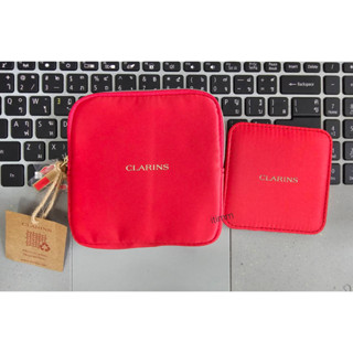 พร้อมส่ง Clarins กระเป๋าใส่เครื่องสำอางค์ พร้อมกระจกแต่งหน้าขนาดพกพา