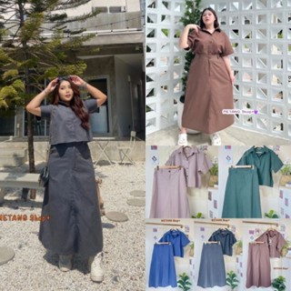 ชุดเซ็ต 2 ชิ้น เสื้อเชิ้ตครอป+กระโปรงยาวผ้ายีนส์สาวอวบอ้วน Bigsize, Plussize