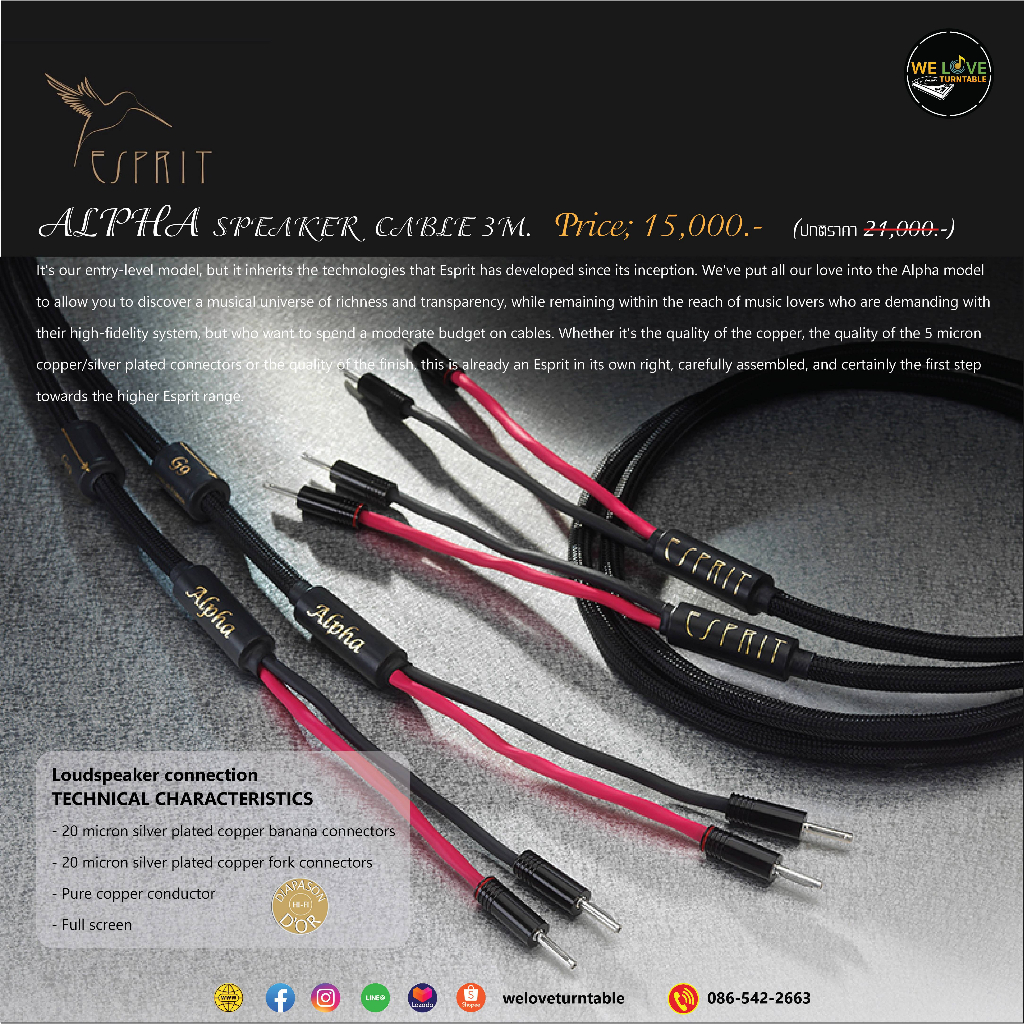 สายลำโพง Esprit Audio Alpha Speaker Cable 3M (New)