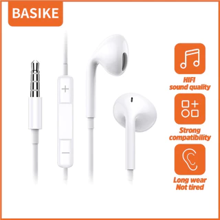 BASIKE หูฟัง หูฟังอินเอียร 3.5mm แบบมีสาย หูฟัง 3.5mm Jack for Samsung Oppo HUAWEI หูฟังใช้สาย ของแท้100% earphone