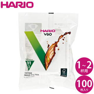 HARIO V60 Paper Filter กระดาษสำหรับดริปและกรองกาแฟสีขาว 100 แผ่น