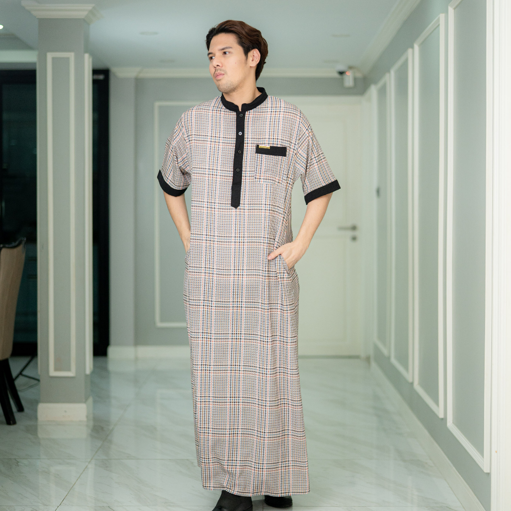 โต๊ปชายแขนสั้นผ้าใส่สบายไม่ร้อน  เป็นเครื่องแต่งกายมุสลิมชาย AE28 รุสมีนี