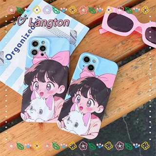 🌈Langton🌸ป้องกันการหล่น ขอบเต็ม iphone 11 14 pro max การ์ตูน ลูกแมว หวานสวย สีฟ้า สีชมพู น่ารัก case for iPhone 12 13