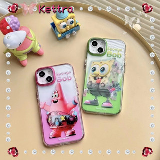 💜Kettra💜การ์ตูน สพันจ์บ็อบ เคสใส iPhone 11 14pro max ป้องกันการหล่น สีชมพู สีเขียว รุ่นคู่ น่ารัก case for iPhone 12 13