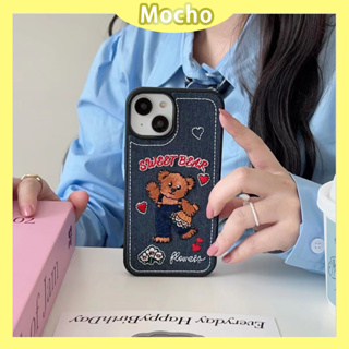 💕พร้อมส่ง💕iPhone 14 13 12 11 Pro Max เคส for เคสไอโฟน11 น่ารัก บางเบาพกพาง่าย การ์ตูน แฟชั่น หมีน้อย ผ้าเดนิม Case