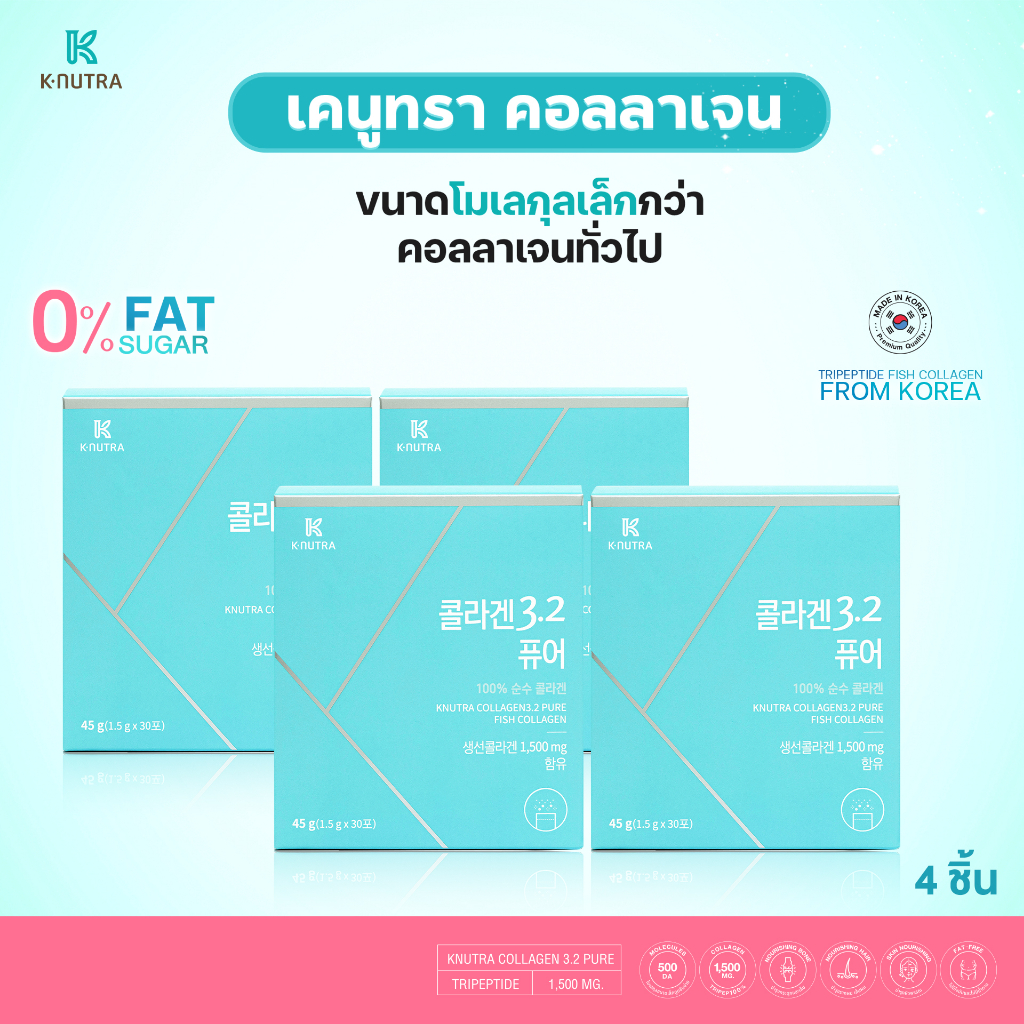 [Knutra 4 pcs] KNUTRA COLLAGEN 3.2 PURE (30 ซอง) คอลลาเจนไตรเปปไทด์ เคนูทรา คอลลาเจน เกาหลี แท้ 100%