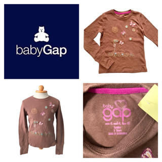 baby Gap (B2) size 3 Y เสื้อยืดเด็ก คอกลม แขนยาว ปักทุ่งดอกไม้🌷🦋