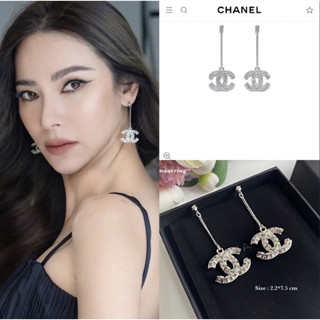 ต่างหูเพชร CZ Chanel ประดับเพชรหน้า หลัง ชาแนล ก้านเงินแท้ CC