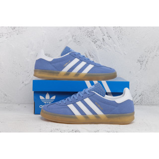Adidas Originals Gazelle Indoor ฟ้าขาว ลื่นสไตล์วินเทจแฟชั่นต่ำด้านบนกีฬารองเท้าลำลองแท้100%ผู้ชายผู้หญิงHQ8717