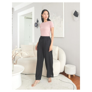 YNO Crinkled relaxed trousers กางเกงขายาวเอวยางยืด ผ้ายับ ทรงหลวม 27157