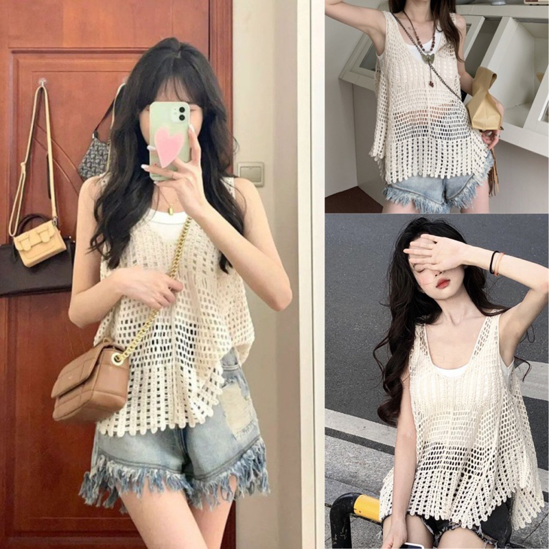 MOOKRINSTYLE เสื้อกล้ามลายฉลุ ผ้าสวยสวมใส่สบาย ไตล์มาตาลดา