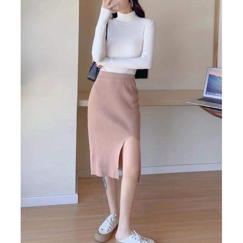 กระโปรงไหมพรมผ่าข้าง Cicishop🤎