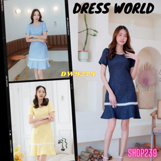 (เช็คของก่อนโอนเงิน) {S-XL} 9274 งานป้าย Dress World ชุดเดรสสั้นผ้าทอลายนูน แต่งลูกไม้ งานเรียบหรู ดูแพง