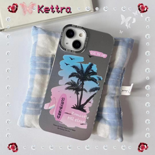 💜Kettra💜ป้องกันการหล่น ขอบเต็ม iPhone 11 14 pro max เส้นขอบโปร่งใส ต้นมะพร้าว สีเงิน สไตล์ฤดูร้อน case for iPhone 12 13