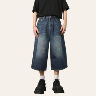 กางเกงยีนส์ทรงกระบอก 3 ส่วน y2k loose jorts