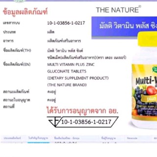 The Nature Multi Vitamin Plus Zinc มัลติ วิตามิน พลัส ซิงค์ 1,000 มก. บรรจุ 30 เม็ด