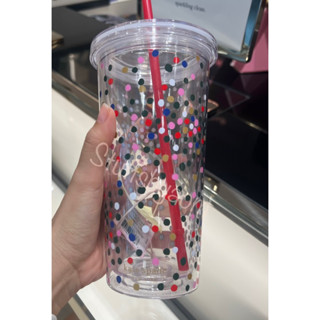 พร้อมส่ง 💕ของใหม่ แก้วน้ำ Kate Spade Cup Tumbler ไทย ลายจุด ของแท้ มีป้ายราคาไทย แก้วมาพร้อมฝาปิด และหลอดพลาสติก