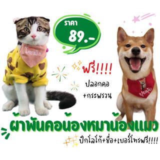 ผ้าพันคอแมว สุนัขปักชื่อ / ปลอกคอแมว สุนัขปักชื่อ