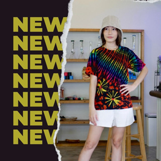มาใหม่ เสื้อมัดย้อมสีดำ ตัดลายสีสด รหัส A47 (ย้อมสีทุกตัว ไม่ใช่พิมพ์ลาย) ผ้าคอตตอน100% (มี 5 Size)