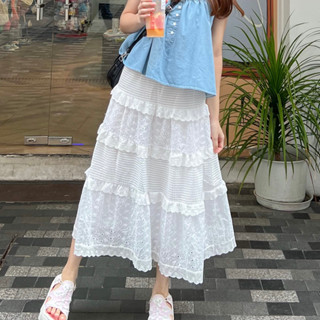 (พร้อมส่งS/M พรีได้ถึง4XL) Day-dream skirt กระโปรงยาวสีขาว ☁️