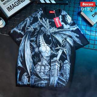 B1362 เสื้อโอเวอร์ไซส์OVP-ลายBLUE DRAGON เนื้อผ้าคอตตอน พร้อมส่ง!!