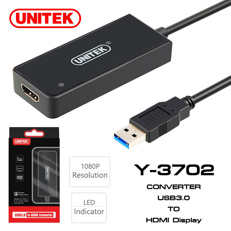 (ฮับ ยูเอสบี)UNITEK ตัวแปลง USB 3.0 ออก เอชดีเอ็มไอ รุ่น (Y-3702)