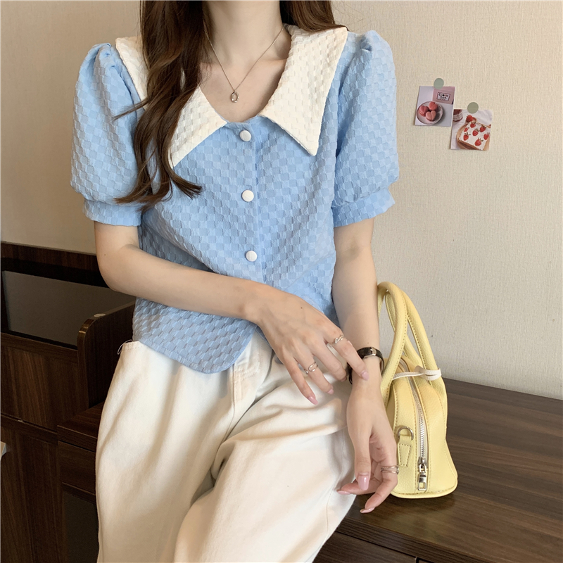 QKshop New✨ เสื้อผ้าผู้หญิง เสื้อผ้าแฟชั่นคอปกแขนสั้น สีพื้นน่ารักใส่ได้ทุกโอกาส ผ้านุ่มนิ่มเด้งใส่สบาย รีบจับจองก่อนหมด