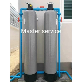 เครื่องกรองน้ำถังไฟเบอร์ทึบแสงถังสีเทาขนาด 10 * 54 พร้อมสารกรอง 3 ชนิดบรรจุ60ลิตรพร้อมของแถมชุดอุปกรณ์ท่อครบเซ็ต