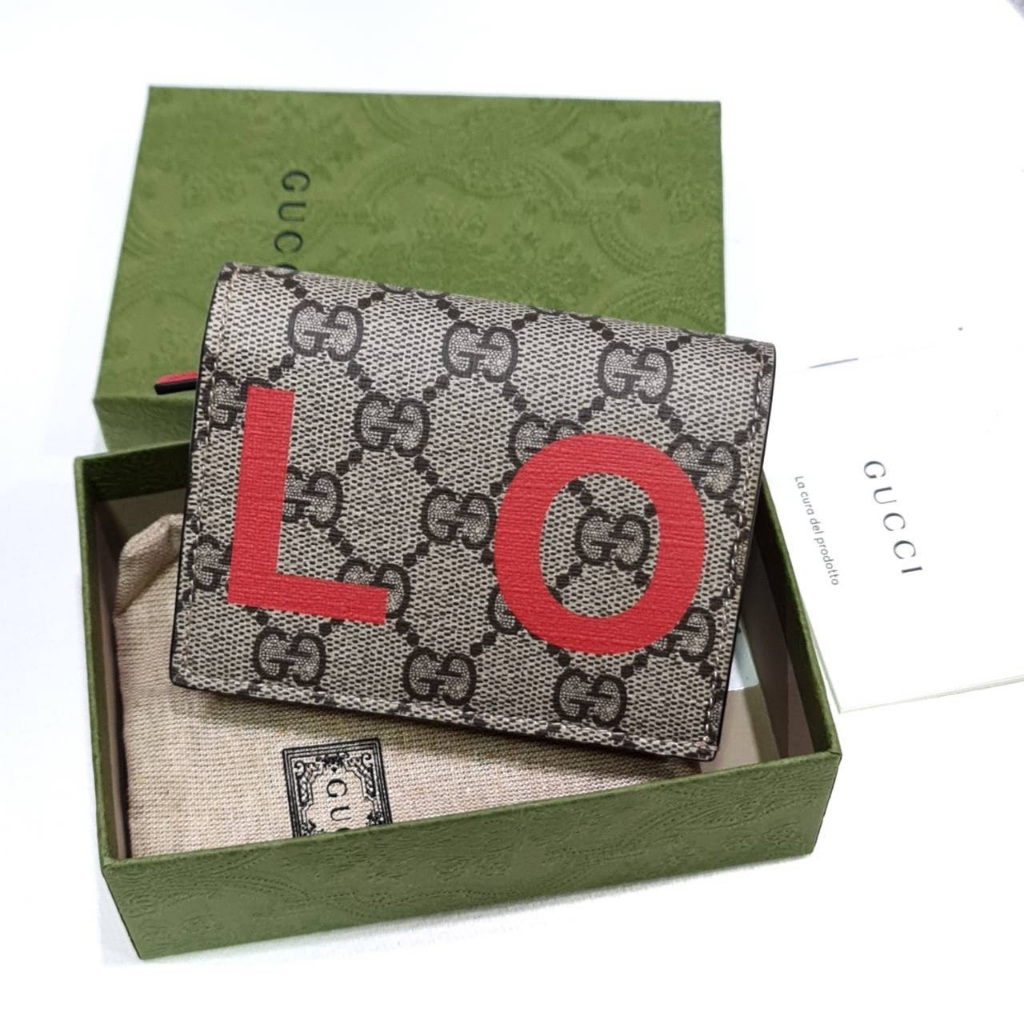 Gucci wallet mini short LOVE กระเป๋าสตางค์ใบสั้น แดง กุชชี่ ผู้หญิง ของแท้ แบรนด์เนม