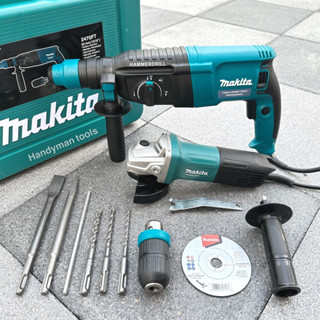 Makita สว่าน สว่านโรตารี่ 2-26 รุ่น MK 2601-1050W รุ่น 3 ระบบ พร้อมดอก+หินเจียร Makita M9513 รุ่นงานหนัก พร้อมใบตัด 1 ใบ