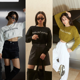 maison KEEPS Koko Long Sleeve Knitted Tops เสื้อไหมพรม แขนยาวครอป ทอโลโก้ maison