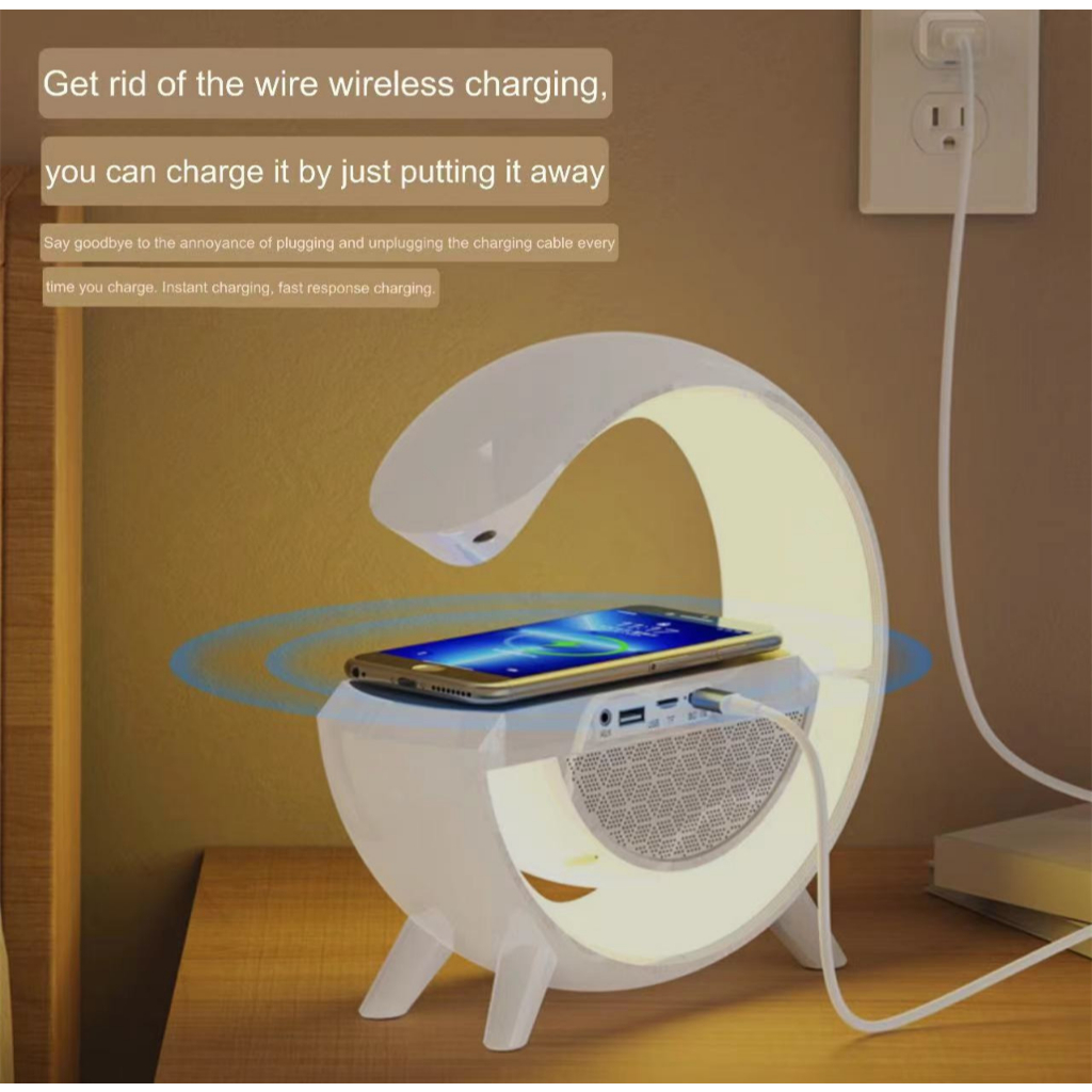 ลําโพงบลูทูธไร้สาย+แท่นชาร์จไร้สาย โคมไฟ LED 7สี พกพา Bluetooth Wireless Charging Speaker