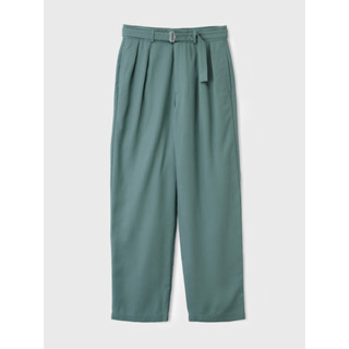 [JBB*] MINT GREEN BELTED WIDE TROUSERS เจบีบี กางเกงขายาวผู้ชาย กางเกงขายาวสองจีบทรงหลวม กางกางมีเข็มขัด ผ้าเทนเซล