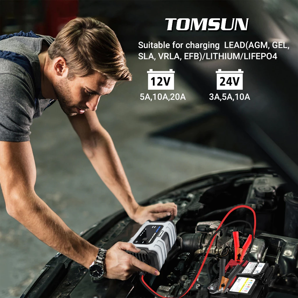 TOMSUN เครื่องชาร์จรถยนต์ ฟื้นฟูและซ่อมแซมแบตเตอรี่ รองรับแบตลิเธียม thumbnail 4