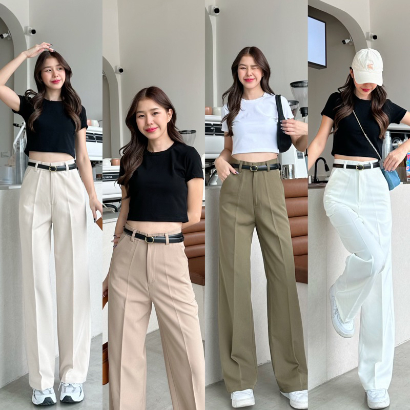 Perfect Pants(F03)ตะขอหน้าขากระบอกกลาง แต่งหูเข้มขัด 🍐