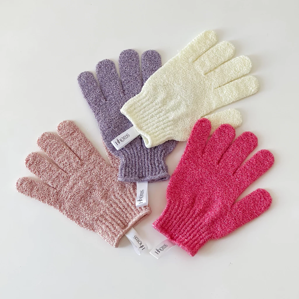 ถุงมือขัดผิวกาย หอมส HHOMS Body gloves scrub ถุงมือขัดตัวHHOMSใบไหมเกาหลี 1 ชิ้น**
