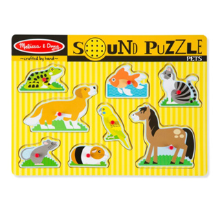 [มีเสียง] รุ่น 730 พัซเซิลไม้มีเสียง ชุดสัตว์เลี้ยง Melissa &amp; Doug Sound Puzzle Pet  อย่างดี ทนทาน ปลอดภัย