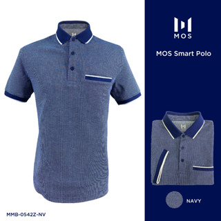 POLO MOS มีกระเป๋า แบบใหม่สุดพิเศษมาแล้ว เสื้อโปโลคอตตอนผสมผ้านุ่มที่มีลวดลายสวยงาม MMB-0542Z ดำ ม่วง กรม