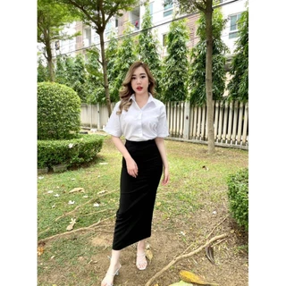 กระโปรงนักศึกษาทรงเอยาว 36 ผ่าหน้าและผ่าหลัง ผ้าหนา ไม่บาง ผ้าฮานาโก๊ะ