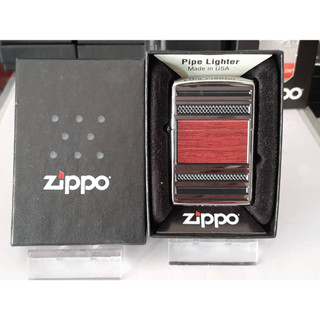 ZIPPO 28676 STEET AND WOOD PIPE LIGHTER  HIGH POLISH CHROME COLOR IMAGE   สีเงินผิวโครเมี่ยมลายแบบสกรีน  ถังในแบบไปป์