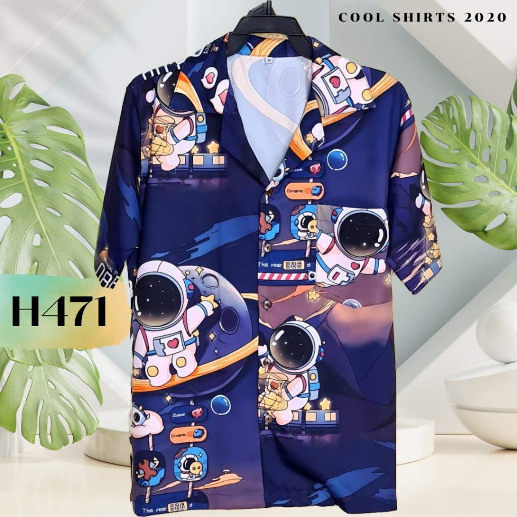 เสื้อฮาวาย ผ้าไหมอิตาลี H471 อวกาศ SPACE