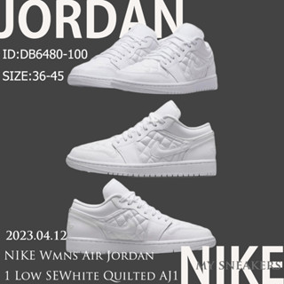 【ขนส่งฟรี】NIKE Wmns Air Jordan 1 Low SE White Quilted DB6480-100 ของแท้100%💯รองเท้าผ้าใบ