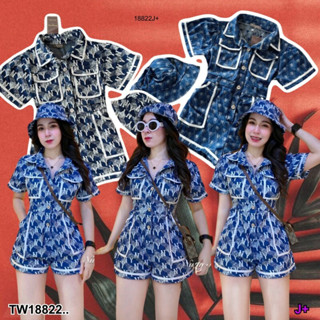 TW18822 Jumpsuit จั้มสูทขาสั้น กระดุมหน้า