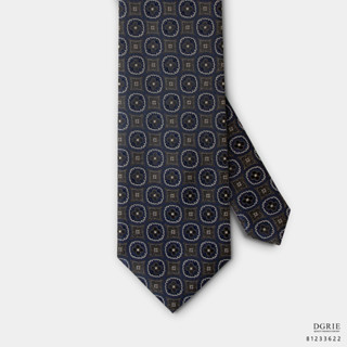 Black and Sage green Flowers on Navy 3 Inch Necktie - เนคไทสีกรมลายดอกไม้