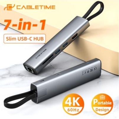 CABLETIME ใหม่ USB-C 7in1 4K@60Hz Multifunctional Adapter Hub For Mcbook, Laptop รุ่น CB23G