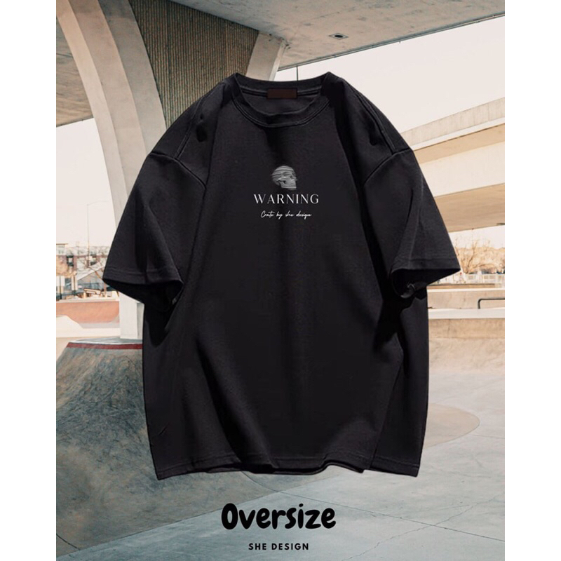 เสื้อยืด warning Black & white เสื้อยืดSHE DESIGN